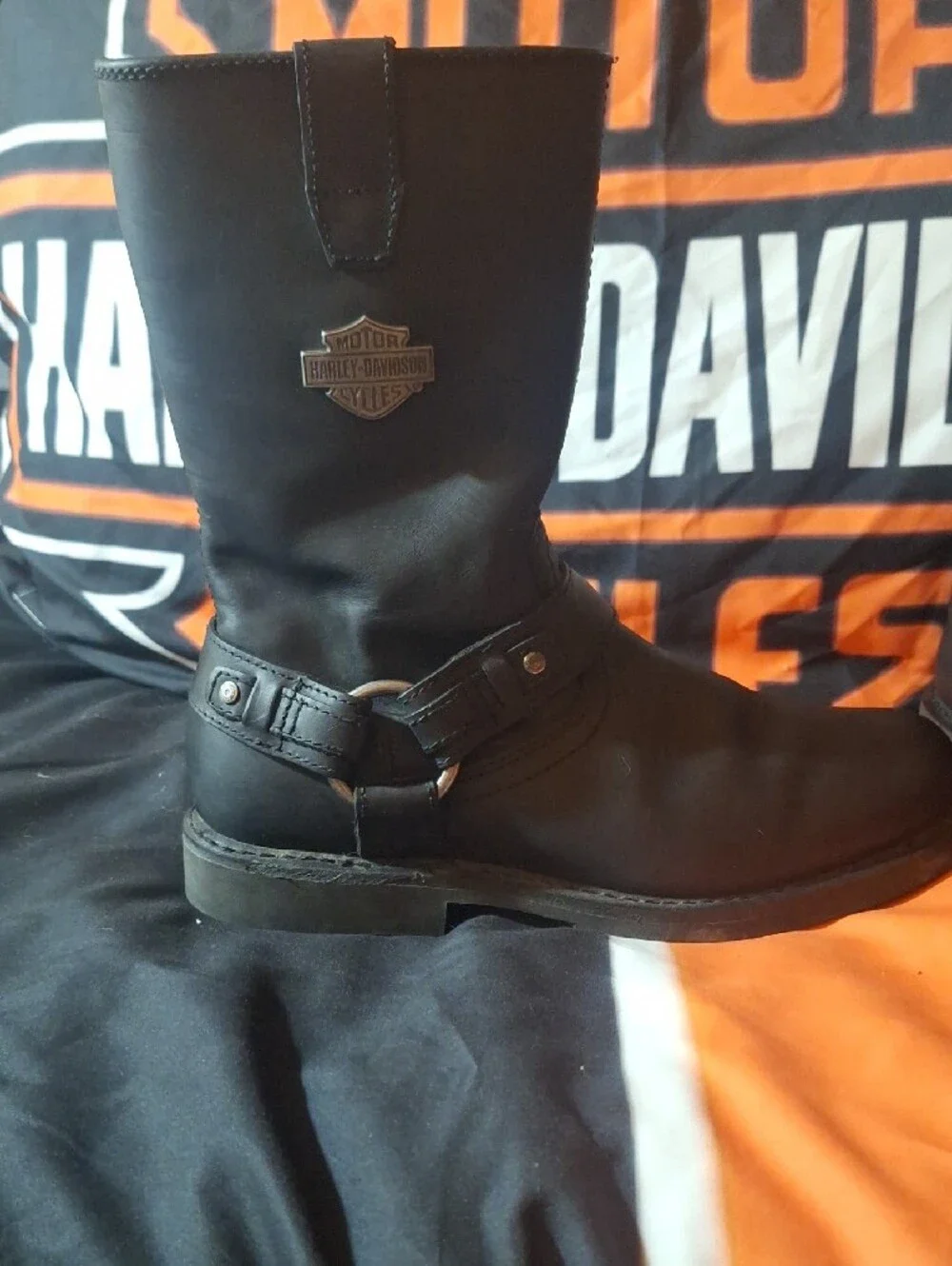 Harley-Davidson Black Leather Harness Zip Motorcycle Boots